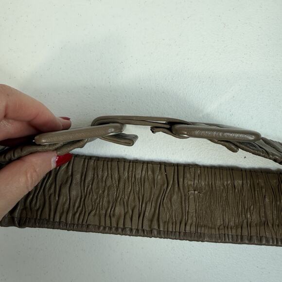 Vtg Astor Belt West Germany Taupe‎ Tan Leather Elastic Waist Belt Cinch Stretch main image 5
